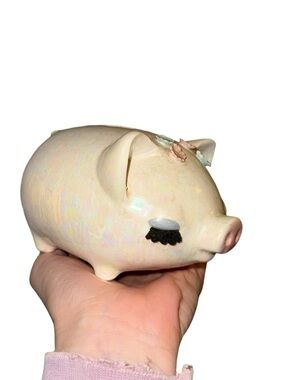 Vintage iridescent piggy with eyelashes bank